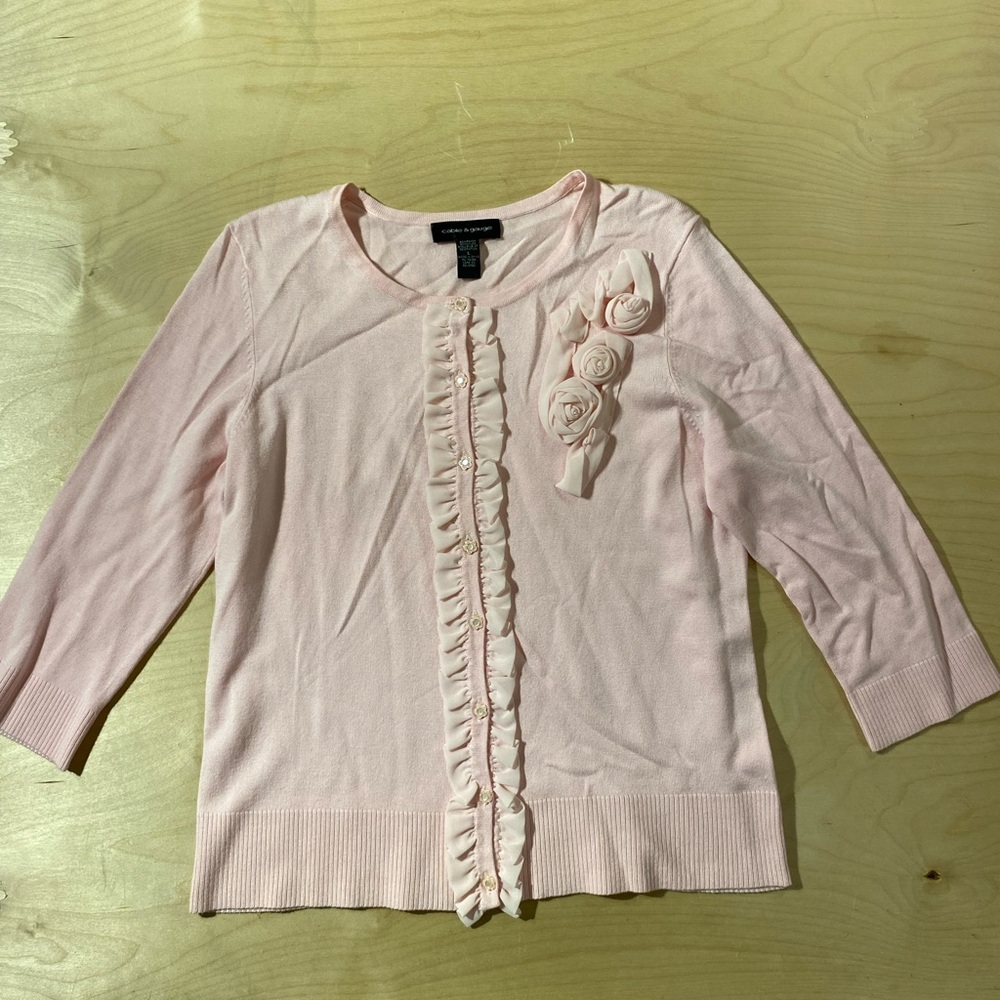 Cable & Gauge Soft Pink Knit Button Up Top Large (QK)